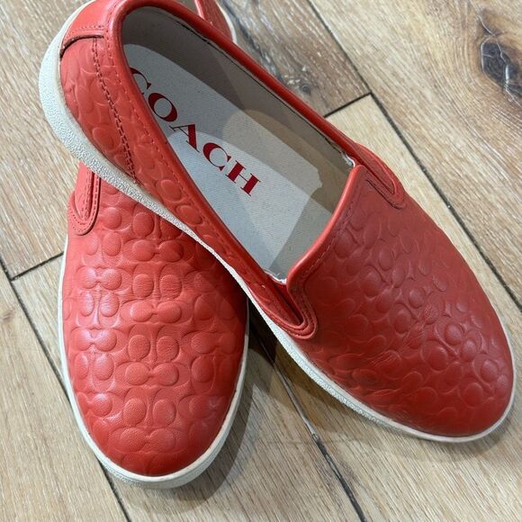 Coach Embossed Red Slip-On Sneakers - Picture 1 of 4